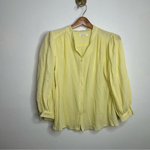 Masscob Tops - Madison Puff-Sleeve Button Front Top - Lemon Yellow